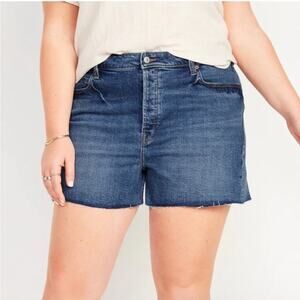 Old Navy High Waisted Button Fly Sky-Hi A-Line Cut-Off Jean Shorts Size 30 Plus
